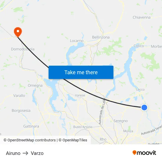 Airuno to Varzo map