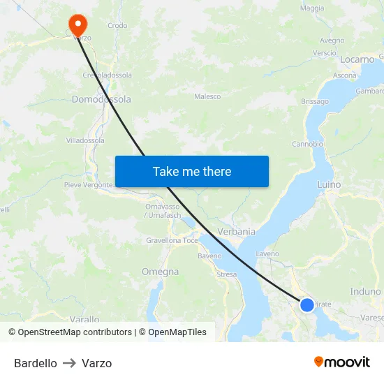 Bardello to Varzo map