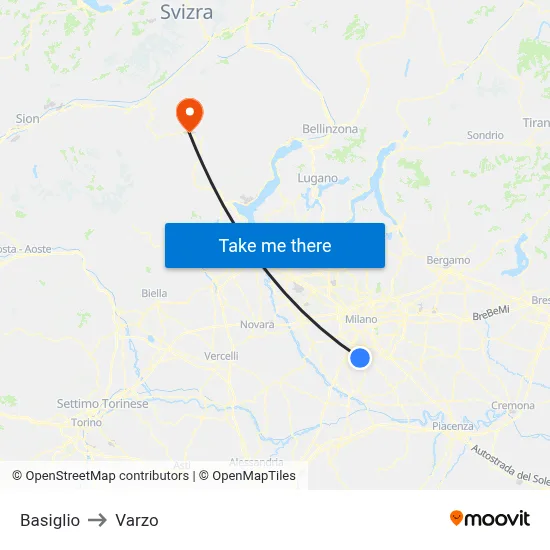 Basiglio to Varzo map