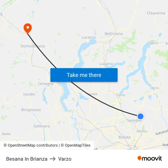 Besana In Brianza to Varzo map