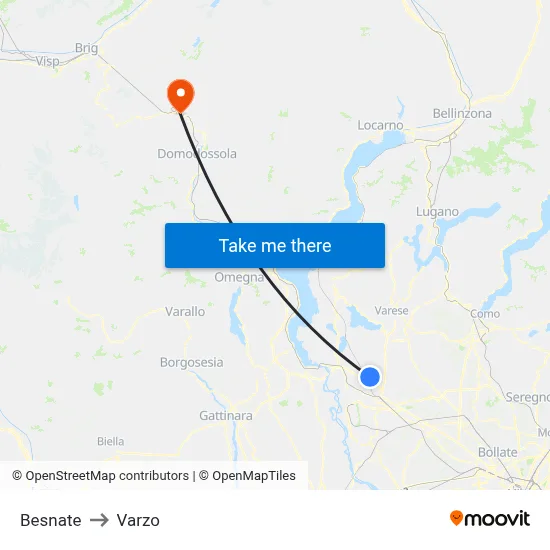 Besnate to Varzo map