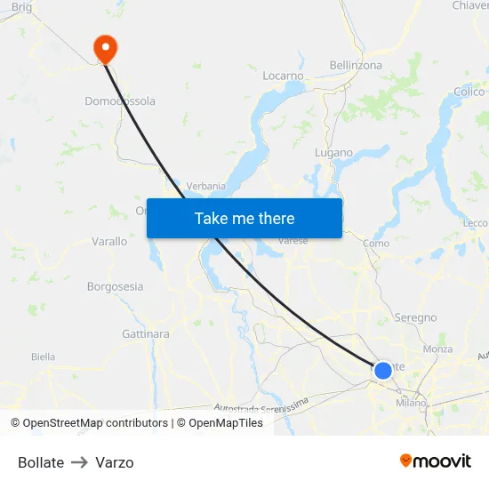 Bollate to Varzo map