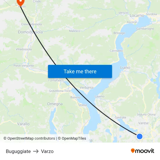 Buguggiate to Varzo map