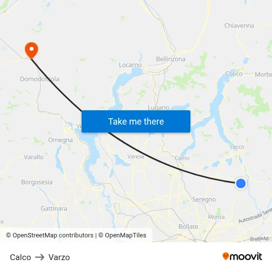 Calco to Varzo map
