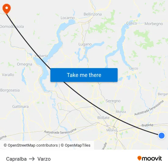 Capralba to Varzo map