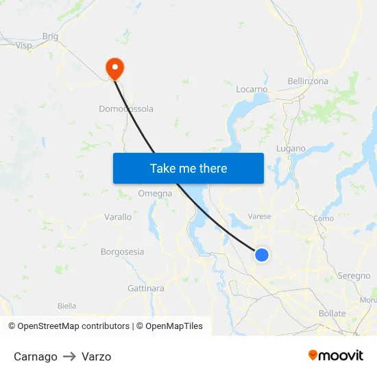 Carnago to Varzo map