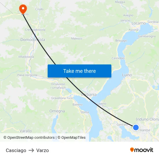 Casciago to Varzo map