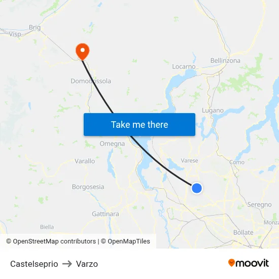 Castelseprio to Varzo map