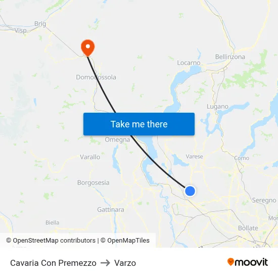 Cavaria Con Premezzo to Varzo map