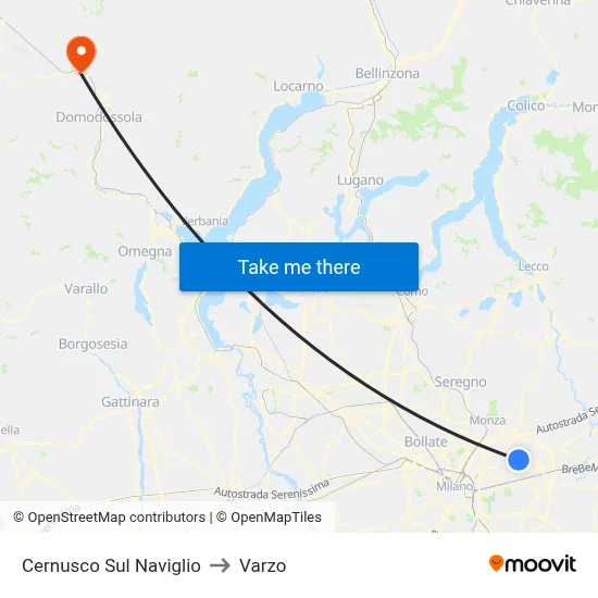 Cernusco Sul Naviglio to Varzo map