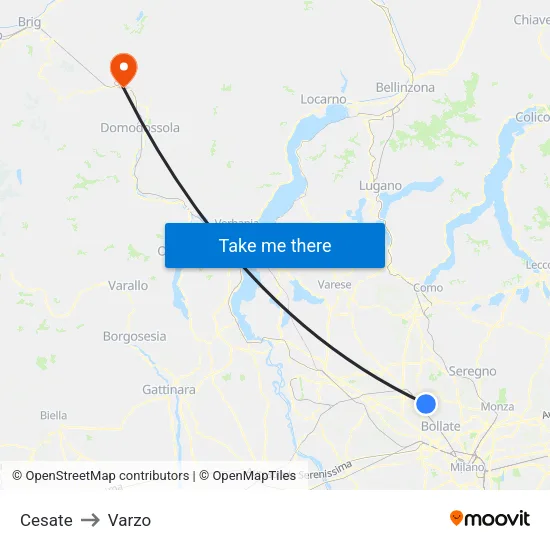 Cesate to Varzo map