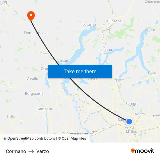 Cormano to Varzo map
