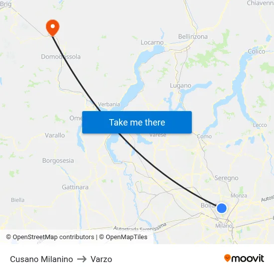 Cusano Milanino to Varzo map
