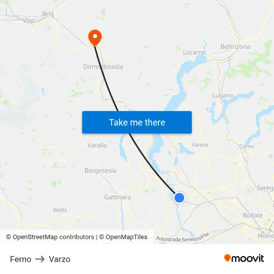 Ferno to Varzo map