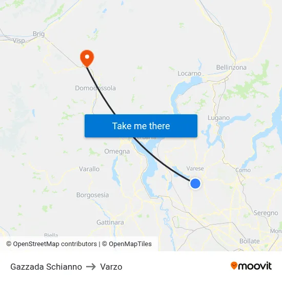 Gazzada Schianno to Varzo map