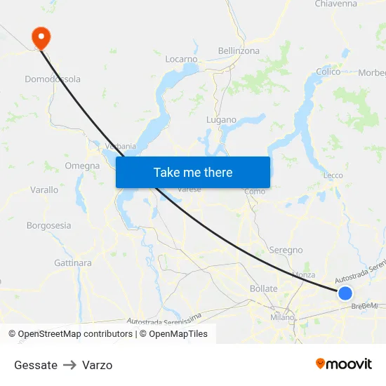 Gessate to Varzo map
