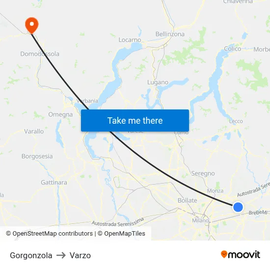Gorgonzola to Varzo map