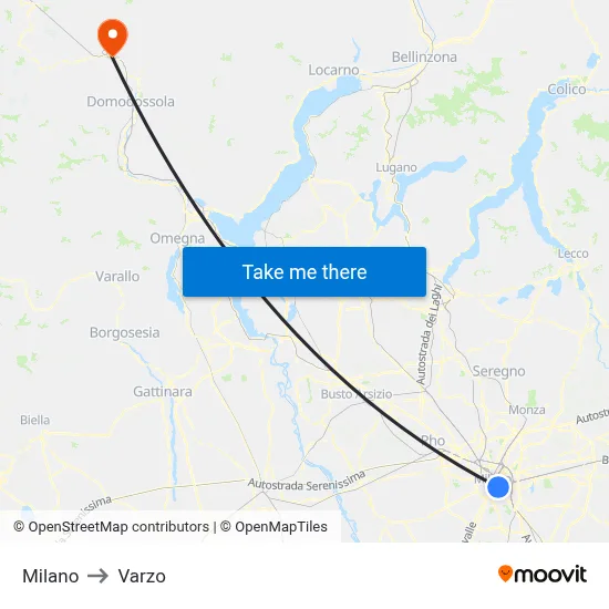 Milan to Varzo map