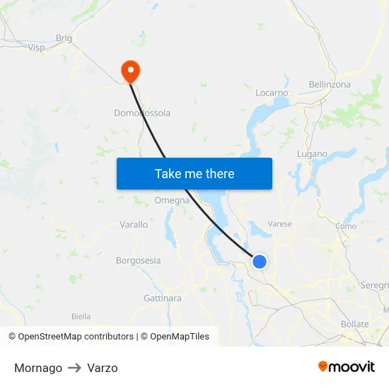 Mornago to Varzo map