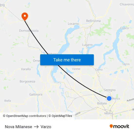 Nova Milanese to Varzo map