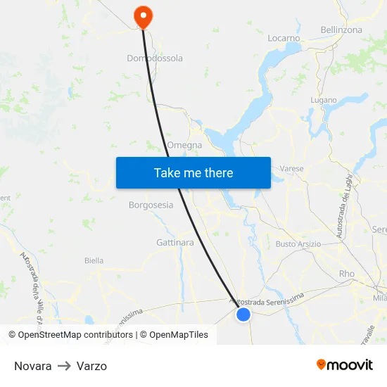Novara to Varzo map