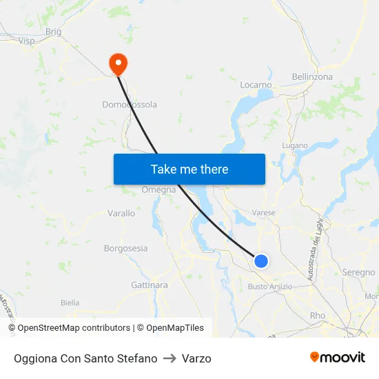Oggiona Con Santo Stefano to Varzo map
