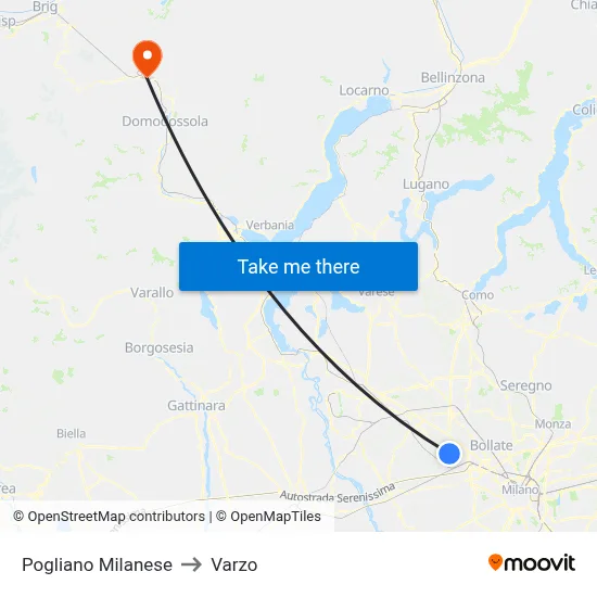 Pogliano Milanese to Varzo map