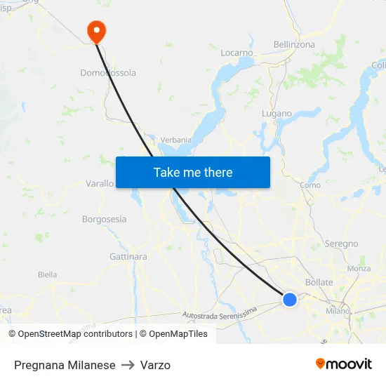 Pregnana Milanese to Varzo map