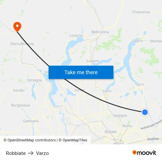 Robbiate to Varzo map