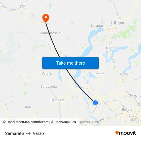 Samarate to Varzo map