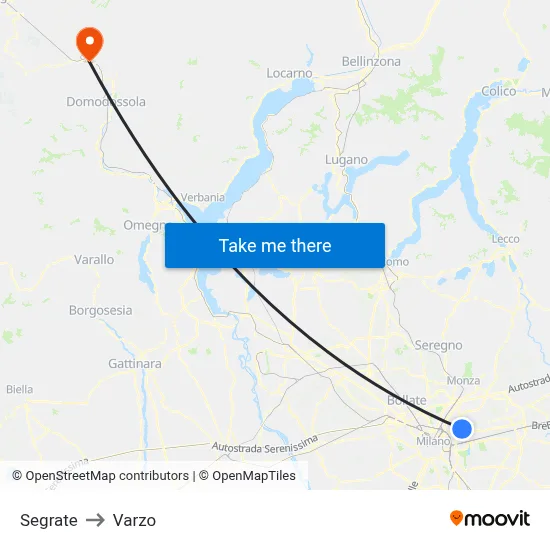Segrate to Varzo map