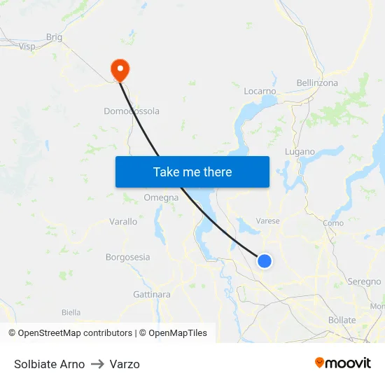Solbiate Arno to Varzo map