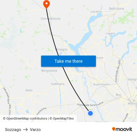 Sozzago to Varzo map