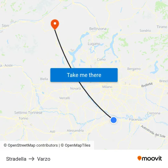 Stradella to Varzo map