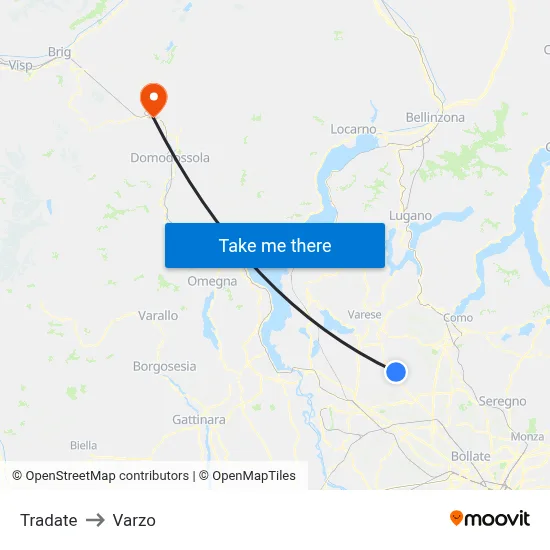 Tradate to Varzo map