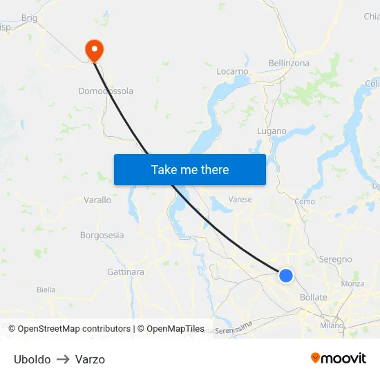 Uboldo to Varzo map