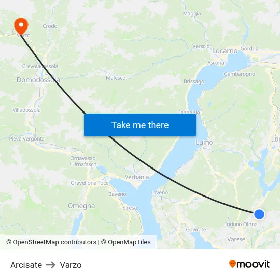 Arcisate to Varzo map