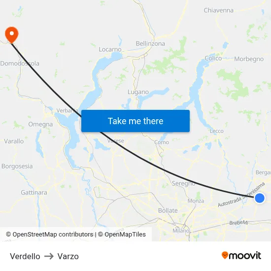 Verdello to Varzo map