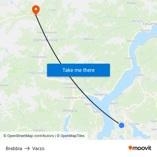 Brebbia to Varzo map