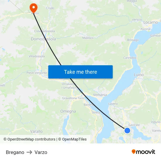 Bregano to Varzo map