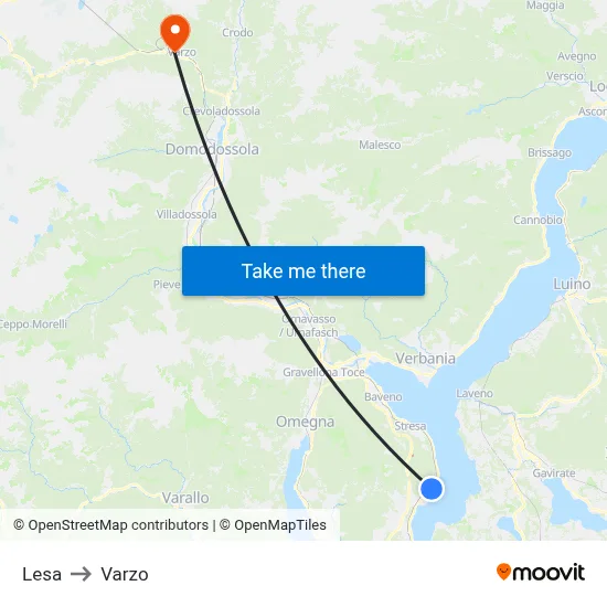 Lesa to Varzo map