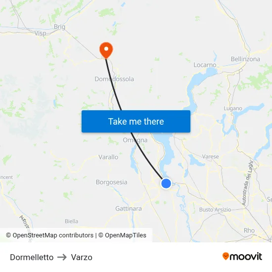 Dormelletto to Varzo map