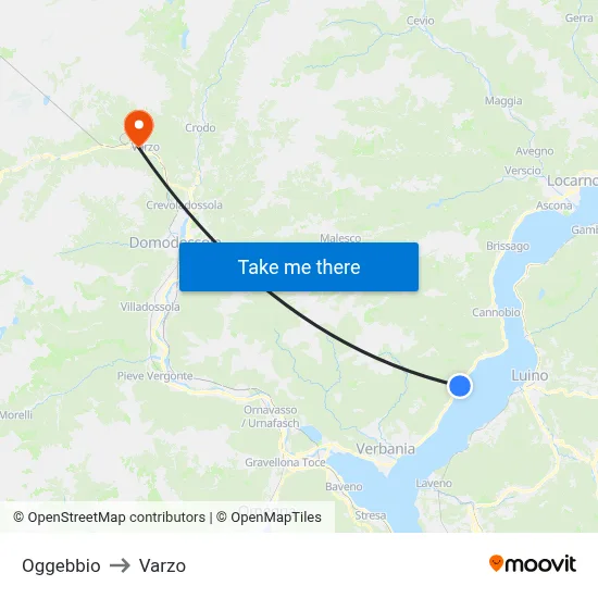 Oggebbio to Varzo map
