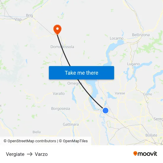 Vergiate to Varzo map
