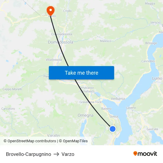 Brovello-Carpugnino to Varzo map