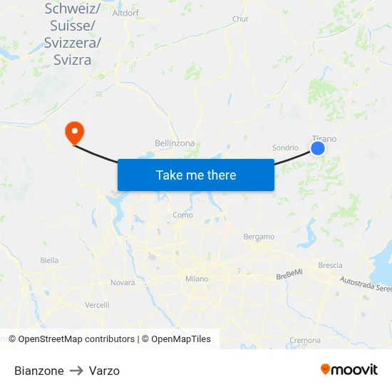 Bianzone to Varzo map