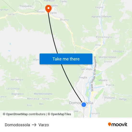 Domodossola to Varzo map
