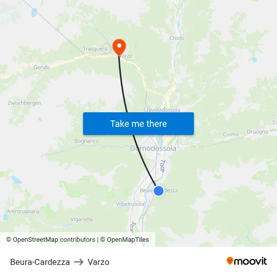 Beura-Cardezza to Varzo map