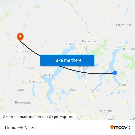 Lierna to Varzo map