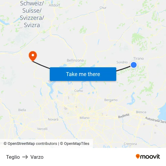 Teglio to Varzo map
